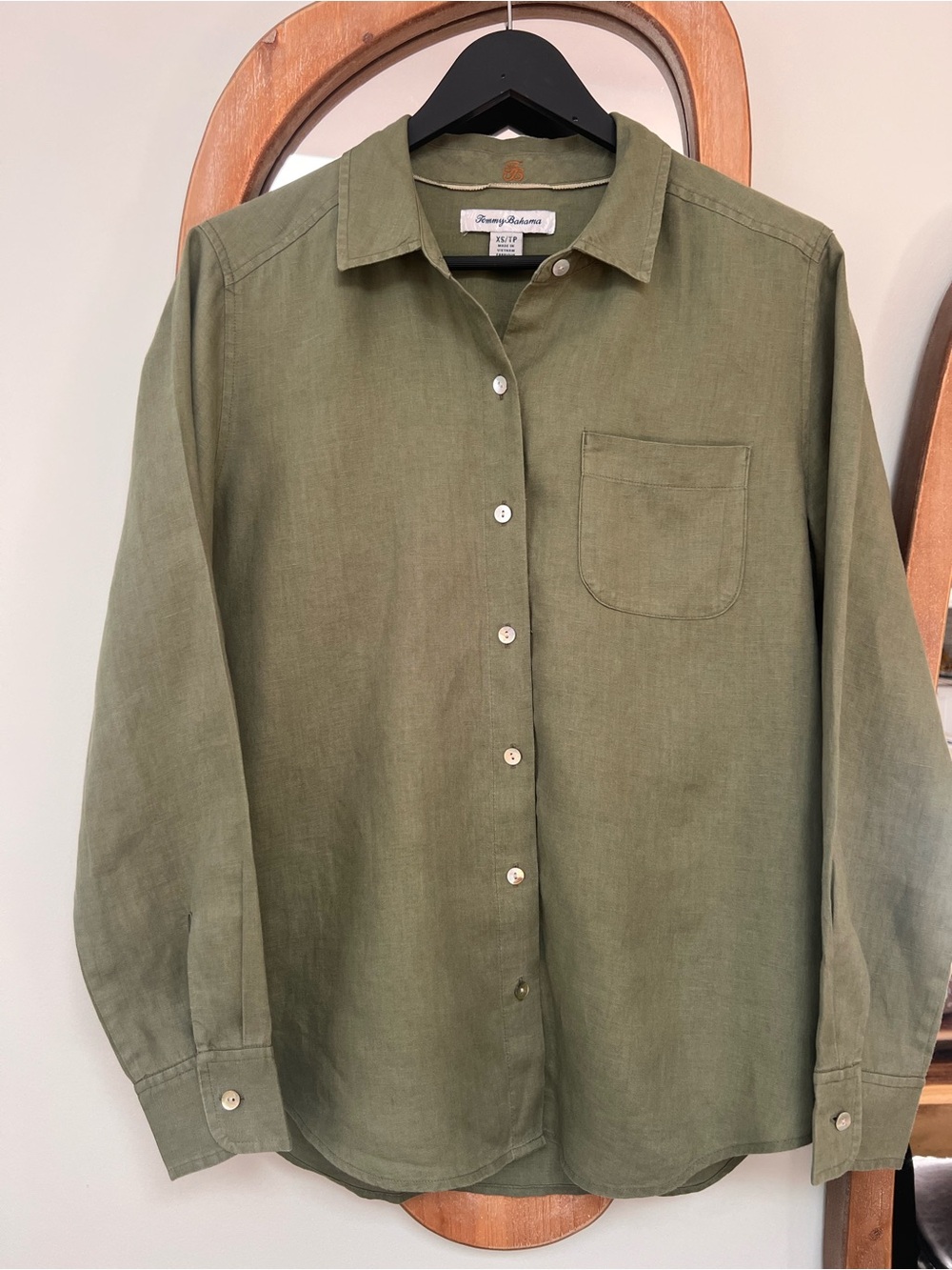 Tommy Bahama Olive Green Linen Button-Down Shirt